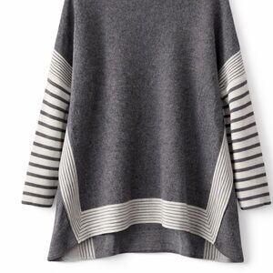 Zenana Outfitters Charcoal and Ivory Striped Sweater